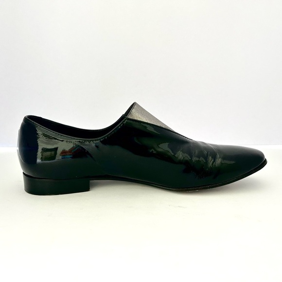 Acne Studios Loafer Shoe Flats Black Patent Leather Silver Metallic Gore Size 38 - Picture 6 of 13
